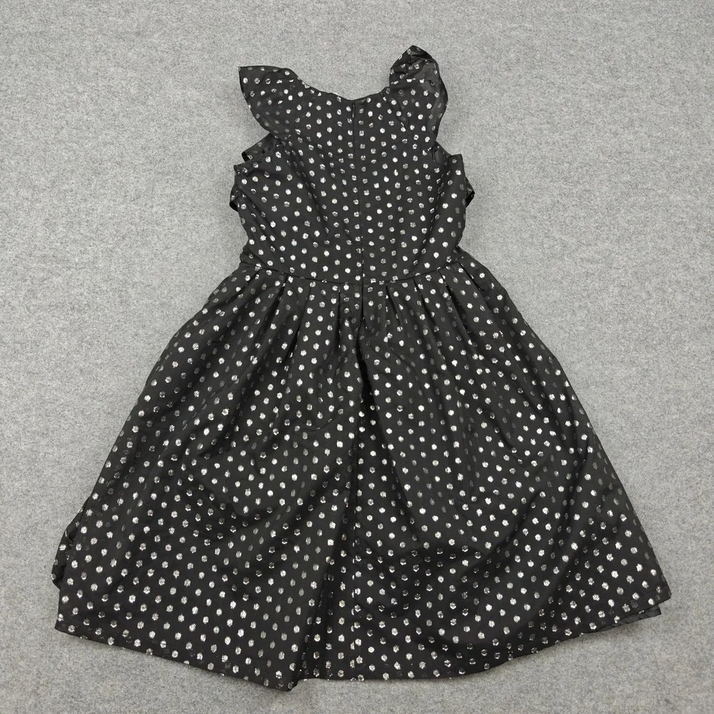 Gymboree Dress Girls 10 Black Metallic Polka Dot Ruffle Fit & Flare Party Formal